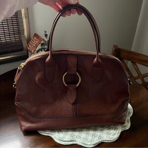 Frye Ring Dome Satchel Brown Leather Shoulder Bag